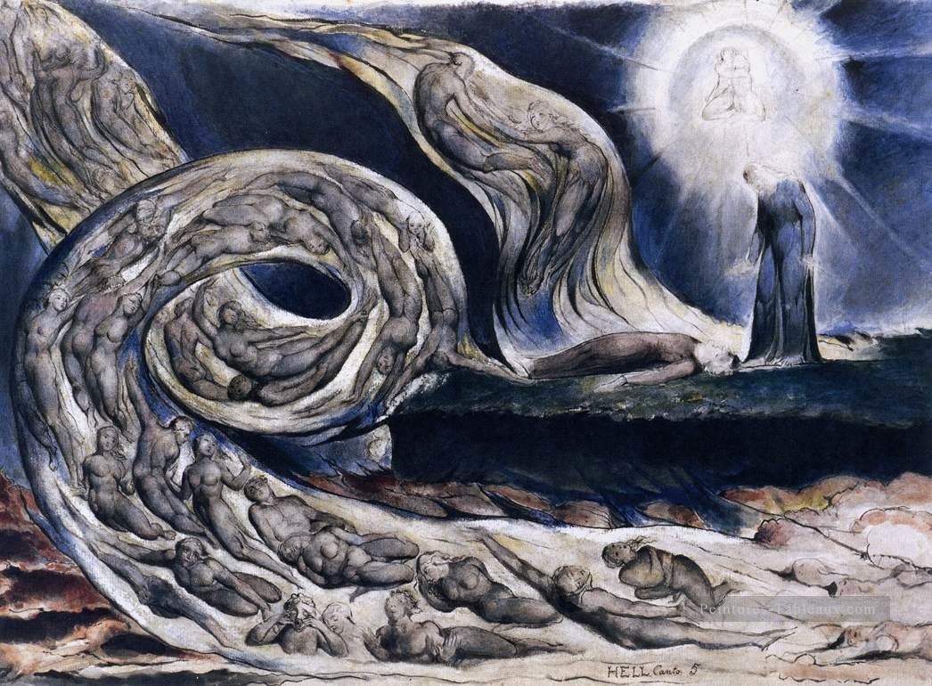Les amoureux tourbillonnent Francesca Da Rimini et Paolo Malatesta romantisme Age William Blake Peintures à l'huile